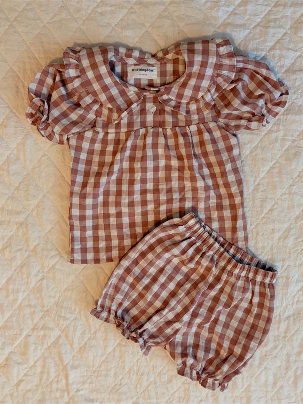 Never worn Kingdom Kids Pink Check Cotton Matching Set - Top & Bloomers